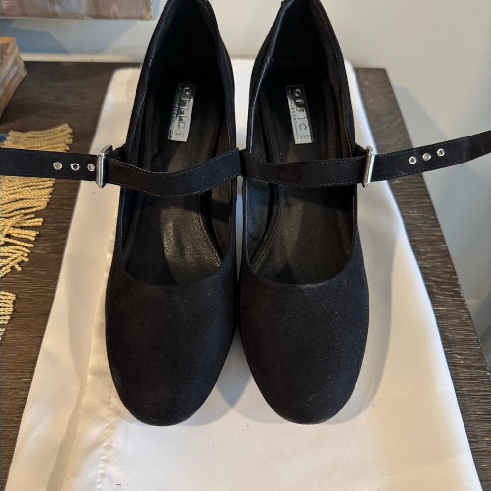 Office London Suede Black Women's Shoes with Straps